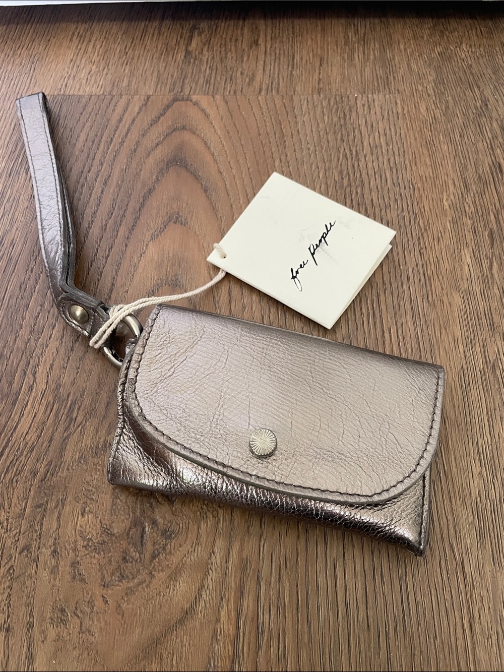 NWT Free People Leather Bag Lanyard Coin ID Wristlet Blue Boho Travel Festival